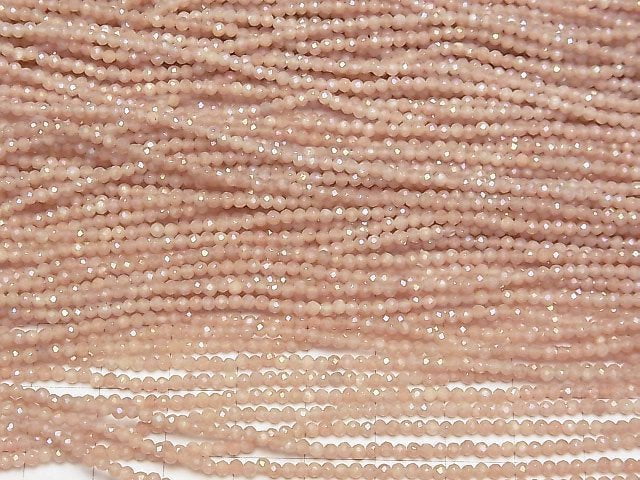 [Video] High Quality! Beige Color Moonstone AAA- Faceted Round 2mm Coating 1strand beads (aprx.15inch / 37cm)