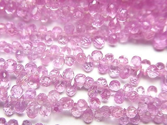 [Video] High Quality Pink Sapphire AAA Small Size Drop Faceted Briolette Half or 1 Strand Beads (approx. 6 inches/16 cm)