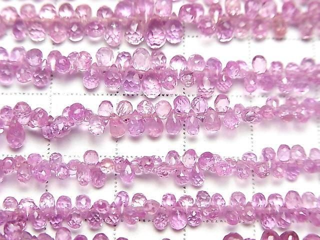 [Video] High Quality Pink Sapphire AAA Small Size Drop Faceted Briolette Half or 1 Strand Beads (approx. 6 inches/16 cm)