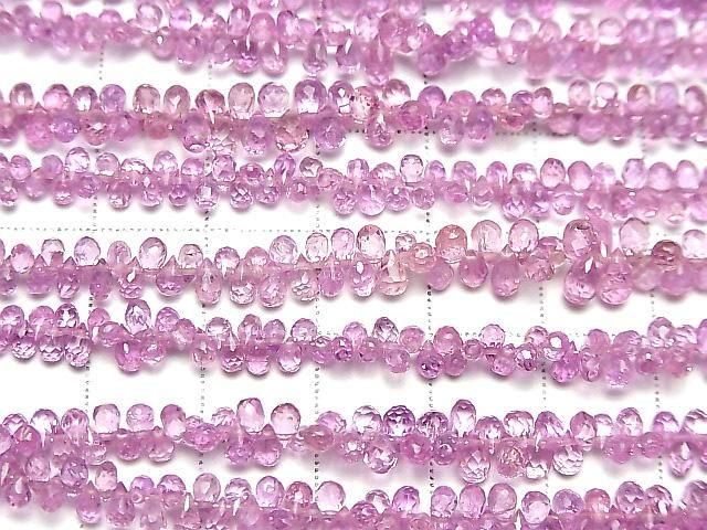 [Video] High Quality Pink Sapphire AAA Small Size Drop Faceted Briolette Half or 1 Strand Beads (approx. 6 inches/16 cm)