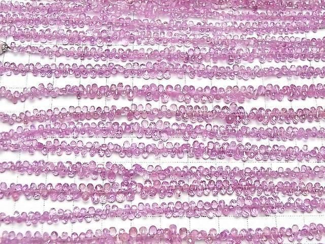 [Video] High Quality Pink Sapphire AAA Small Size Drop Faceted Briolette Half or 1 Strand Beads (approx. 6 inches/16 cm)