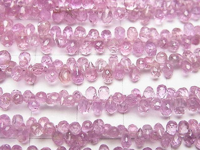 [Video] High Quality Pink Sapphire AAA Small Size Drop Faceted Briolette 1/4 or 1strand beads (aprx.6inch / 16cm)