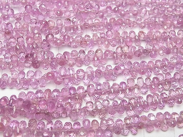 [Video] High Quality Pink Sapphire AAA Small Size Drop Faceted Briolette 1/4 or 1strand beads (aprx.6inch / 16cm)