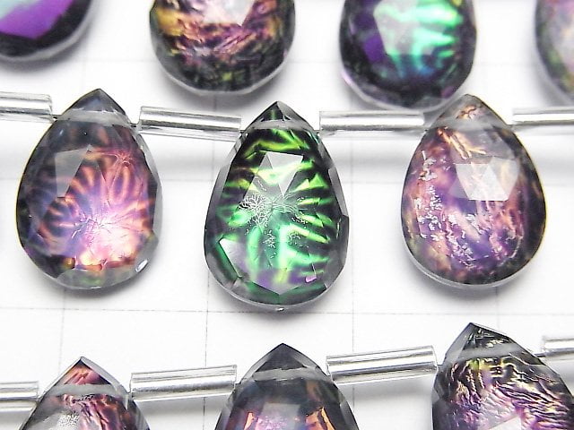 [Video] Doublet Crystal AAA Pear Shape Faceted Briolette Black Rainbow Color 1strand (12pcs)