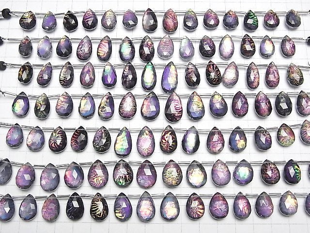 [Video] Doublet Crystal AAA Pear Shape Faceted Briolette Black Rainbow Color 1strand (12pcs)