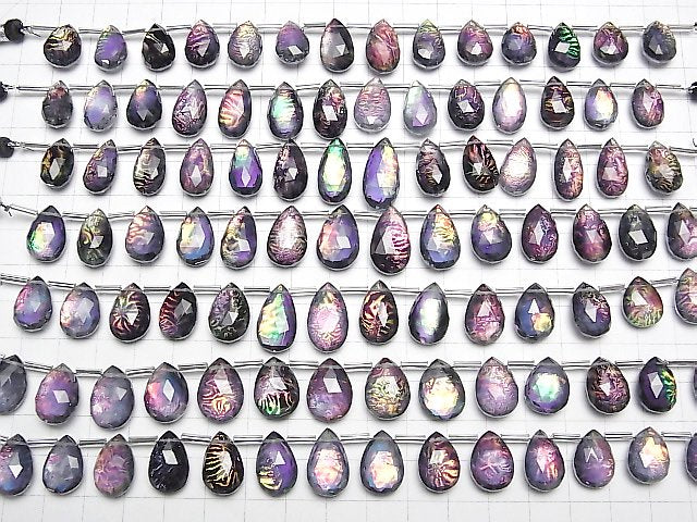 [Video] Doublet Crystal AAA Pear Shape Faceted Briolette Black Rainbow Color 1strand (12pcs)