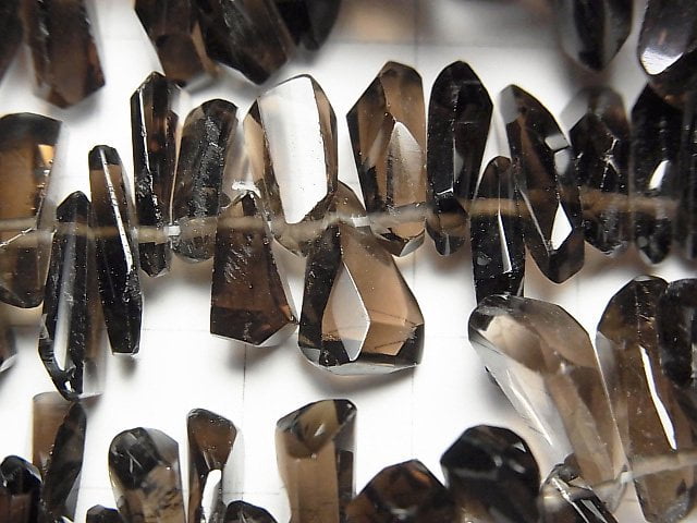 [Video]Smoky Quartz AAA- Faceted Nugget Top Side Drilled Hole half or 1strand beads (aprx.15inch/38cm)