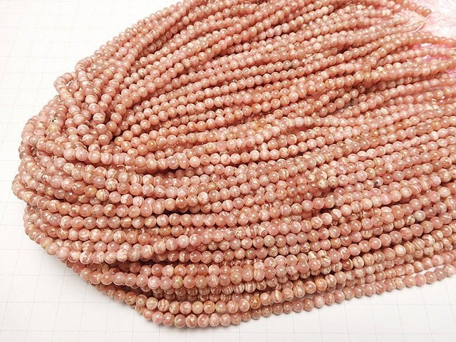 [Video] Argentina Rhodochrosite AA++ Round 4mm 1strand beads (aprx.15inch/38cm)