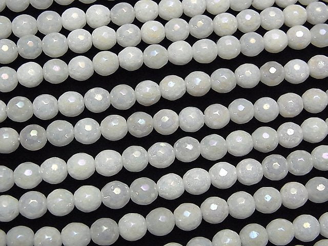 [Video] White Jade 128Faceted Round 6mm coating 1strand beads (aprx.15inch / 36cm)