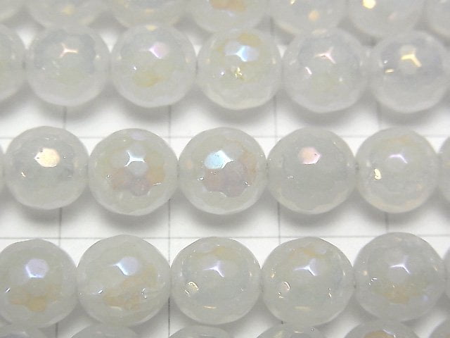 [Video] White Jade 128 Faceted Round 8mm Coated 1strand beads (aprx.15inch/36cm)