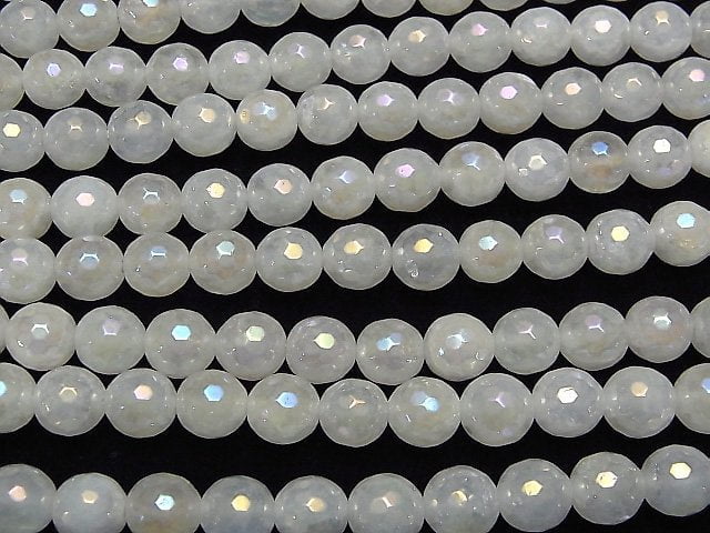 [Video] White Jade 128 Faceted Round 8mm Coated 1strand beads (aprx.15inch/36cm)