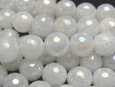 [Video] White Jade 128 Faceted Round 10mm Coated 1strand beads (aprx.15inch/36cm)