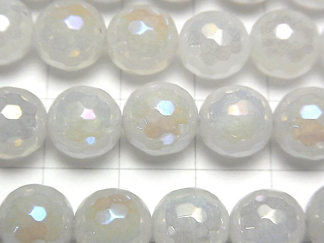 [Video] White Jade 128 Faceted Round 10mm Coated 1strand beads (aprx.15inch/36cm)
