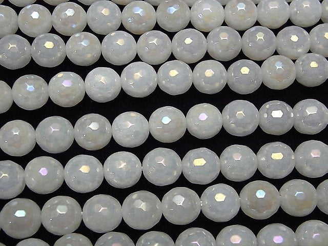 [Video] White Jade 128 Faceted Round 10mm Coated 1strand beads (aprx.15inch/36cm)