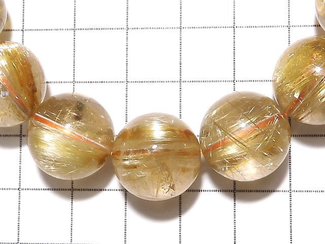 [Video][One of a kind] Top Quality Golden Rutilated Quartz AAAA Round 14mm Bracelet NO.1