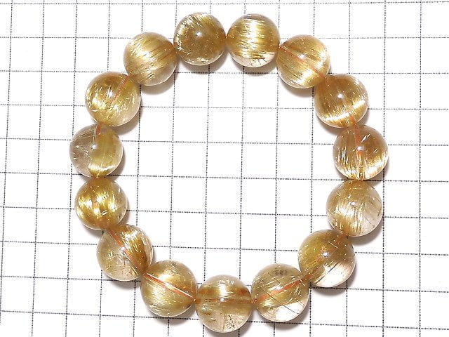 [Video][One of a kind] Top Quality Golden Rutilated Quartz AAAA Round 14mm Bracelet NO.1