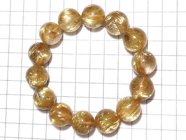 [Video][One of a kind] Top Quality Golden Rutilated Quartz AAAA Round 15.5mm Bracelet NO.2