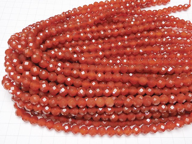 [Video] High Quality! Red Agate AAA 64Faceted Round 8mm [2mm hole] 1strand beads (aprx.15inch / 36cm)