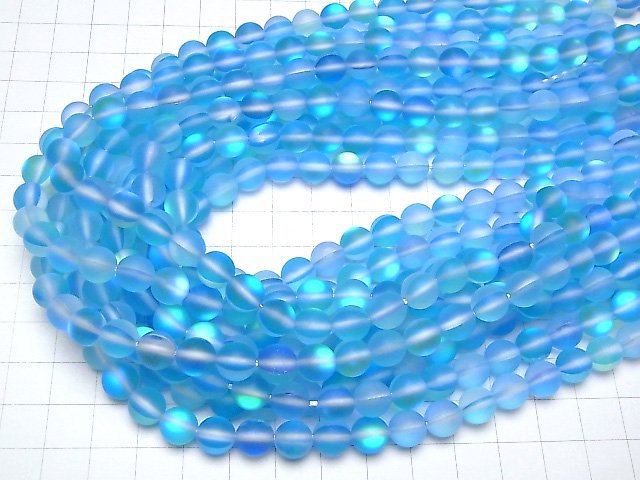 Frost Aqua Blue Luna Flash Round 8mm 1strand beads (aprx.14inch/35cm)