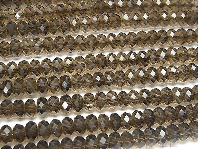 [Video] High Quality! Smoky Quartz AAA Faceted Button Roundel 8x8x4.5mm half or 1strand beads (aprx.15inch / 37cm)