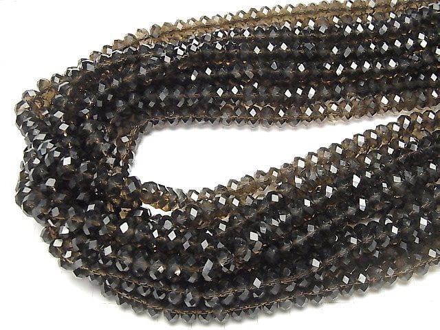 [Video] High Quality! Smoky Quartz AAA Faceted Button Roundel 8x8x4.5mm half or 1strand beads (aprx.15inch / 37cm)