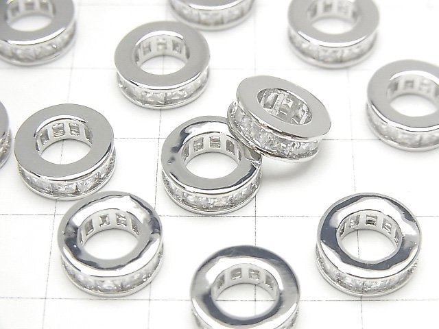 [Video] Metal Parts Rondelle 10.5x10.5x3.5mm Silver (with CZ) 2pcs
