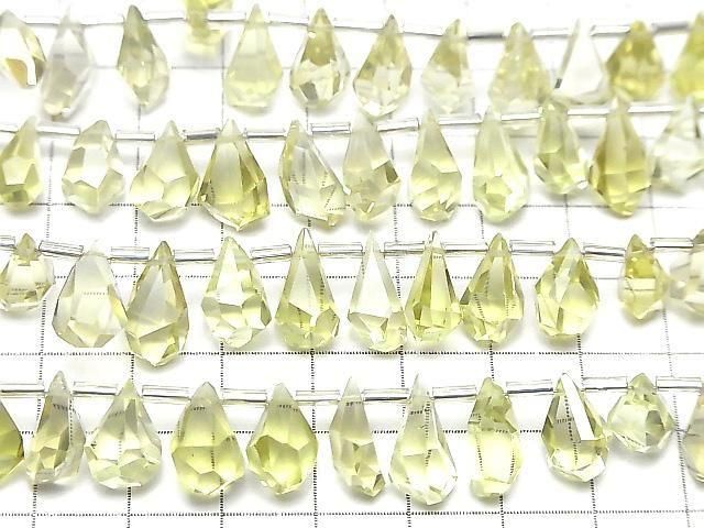 高品質檸檬石英 AAA 原石刻面淚滴形珠子（半串或 1 串，18 顆）