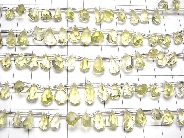 [Video]High Quality Lemon Quartz AAA Rough Drop Faceted Briolette [S size] 1strand (18pcs )