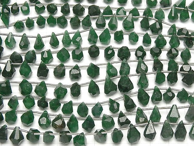 [Video] Indian Green Aventurine AAA- Rough Drop Faceted Briolette 1strand beads (aprx.6inch/15cm)