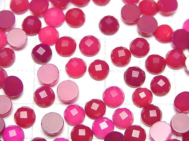 [Video] Fuchsia Pink Chalcedony AAA- Round Faceted Cabochon 6x6mm 5pcs