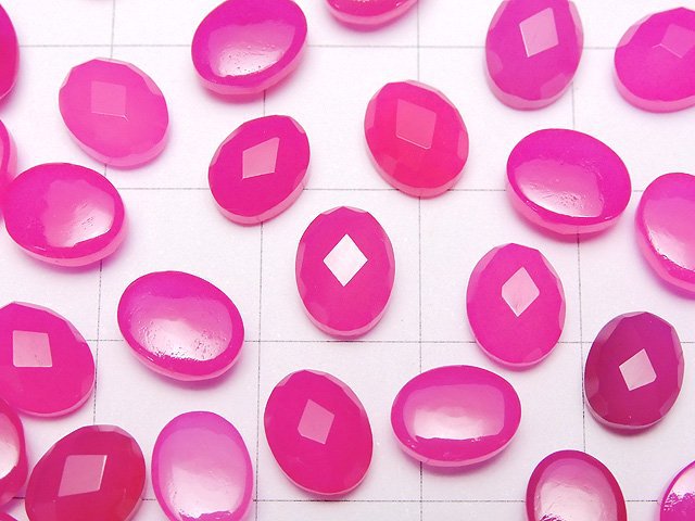 [Video] Fuchsia Pink Chalcedony AAA- Oval Faceted Cabochon 8x6mm 5pcs