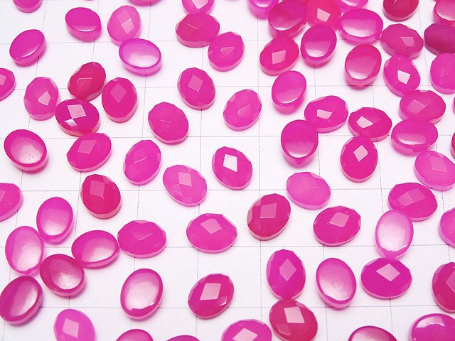 [Video] Fuchsia Pink Chalcedony AAA- Oval Faceted Cabochon 8x6mm 5pcs