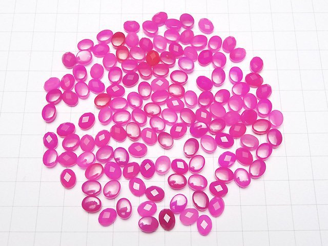 [Video] Fuchsia Pink Chalcedony AAA- Oval Faceted Cabochon 8x6mm 5pcs