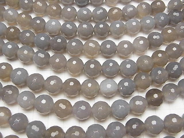 [Video] Gray Onyx AAA 128Faceted Round 12mm [2mm hole] half or 1strand beads (aprx.15inch / 36cm)