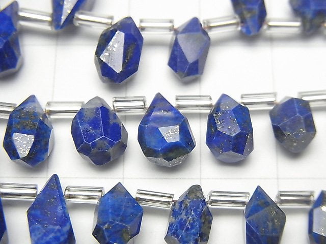 [Video]High Quality Lapislazuli AA Rough Drop Faceted Briolette [S size] 1strand (18pcs )