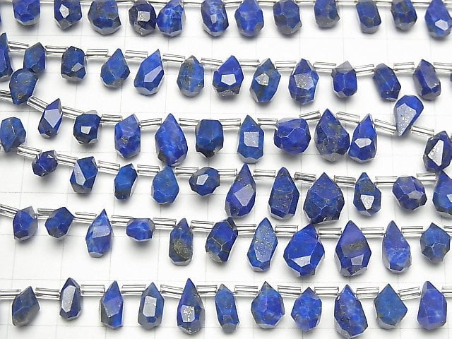 [Video]High Quality Lapislazuli AA Rough Drop Faceted Briolette [S size] 1strand (18pcs )