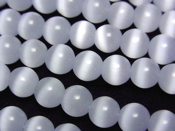 [Video] Blue-gray color Cat's Eye Round 7.5mm 1strand beads (aprx.14inch/34cm)