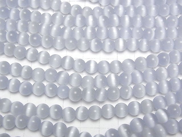 [Video] Blue-gray color Cat's Eye Round 7.5mm 1strand beads (aprx.14inch/34cm)