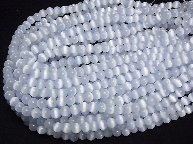 [Video] Blue-gray color Cat's Eye Round 7.5mm 1strand beads (aprx.14inch/34cm)