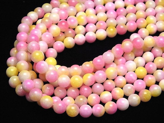 Pink & Yellow Jade Round 10mm 1strand beads (aprx.15inch/37cm)