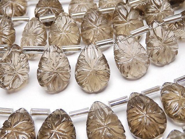 [Video]Smoky Quartz AAA- Carved Pear shape 14x10mm 1strand (12pcs )