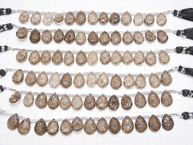 [Video]Smoky Quartz AAA- Carved Pear shape 14x10mm 1strand (12pcs )