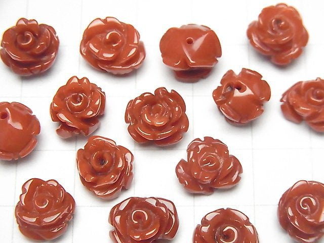 [Video] Red Coral (Dyed) Rose 10mm [Half Drilled Hole] 4pcs