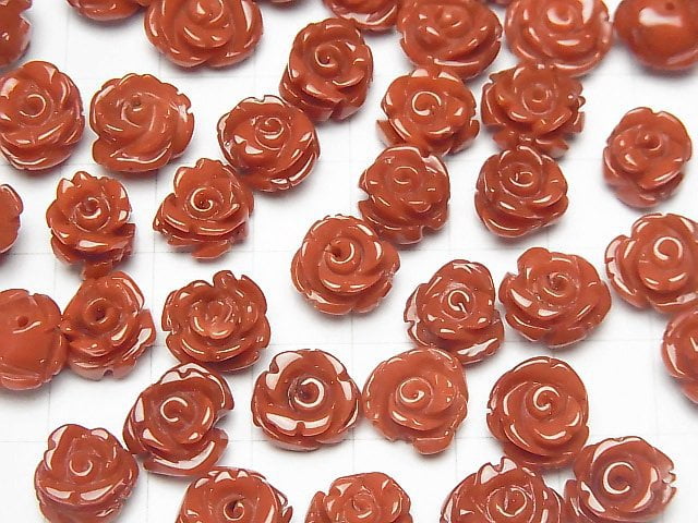 [Video] Red Coral (Dyed) Rose 10mm [Half Drilled Hole] 4pcs