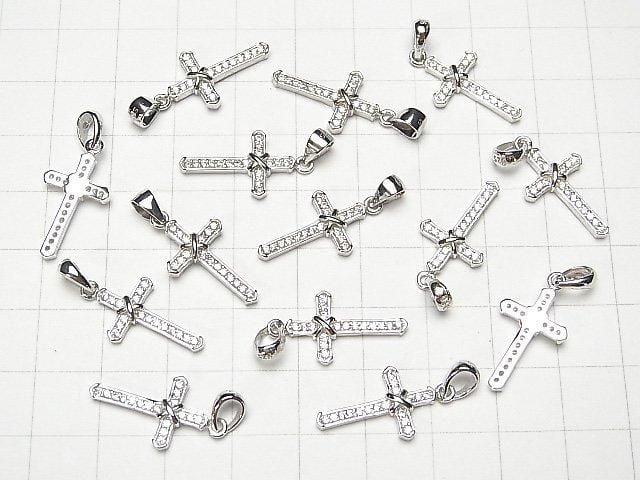 Silver925 Pendant 21x11.5mm Rhodium Plated Cross (with CZ) 1pc