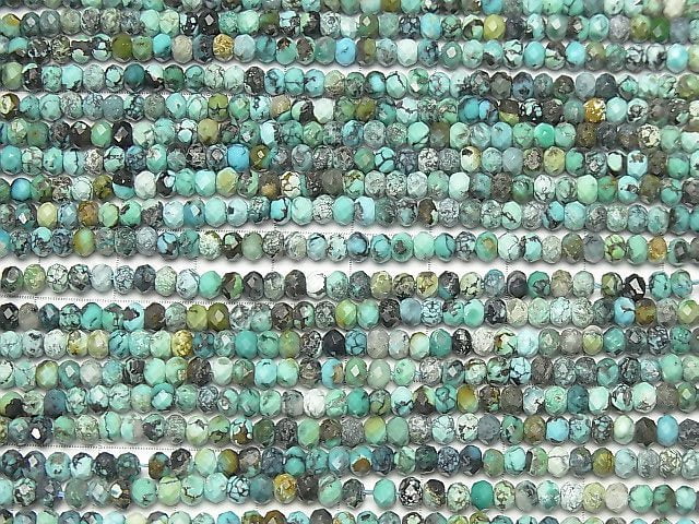 [Video] High Quality! Turquoise AA Faceted Button Roundel 4x4x3mm 1strand beads (aprx.14inch / 35cm)