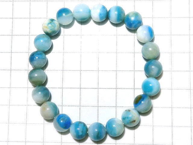 [Video] [One of a kind] High quality Peruvian Blue Opal AAAA+ Round 10mm Bracelet NO.100