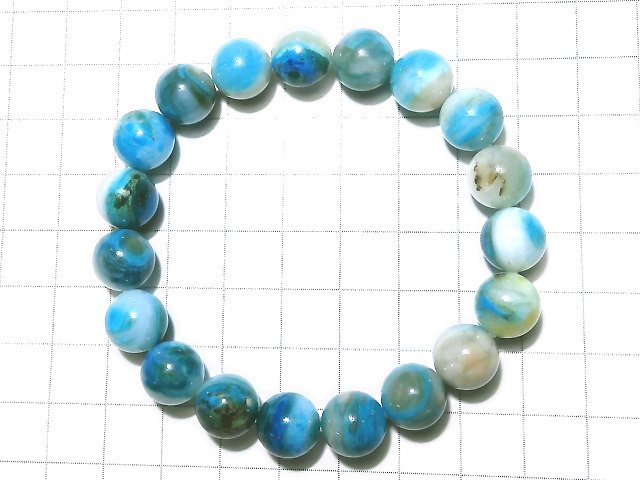 [Video] [One of a kind] High Quality Peruvian Blue Opal AAAA+ Round 10.5mm Bracelet NO.102