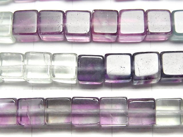 螢石 AAA - 方塊 6x6x6mm 漸層色 1串珠 (約15英吋/37公分)