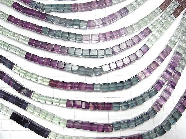 [Video]Fluorite AAA- Cube 6x6x6mm Color Gradation 1strand beads (aprx.15inch/37cm)